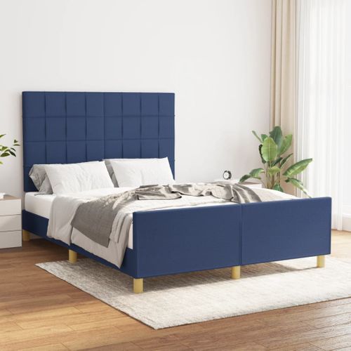Cadre De Lit Sans Matelas Bleu 140x200 Cm Tissu