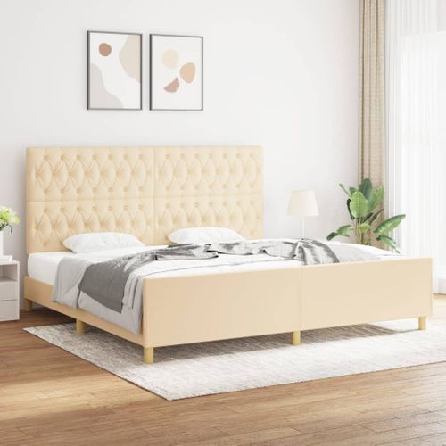 Cadre De Lit Sans Matelas Et Tête De Lit Crème 200x200 Cm Tissu
