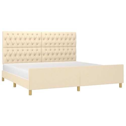 Cadre De Lit Sans Matelas Et Tête De Lit Crème 200x200 Cm Tissu