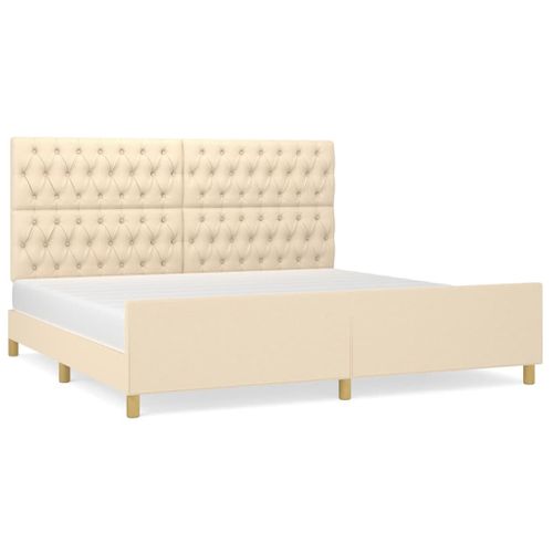 Cadre De Lit Sans Matelas Et Tête De Lit Crème 200x200 Cm Tissu