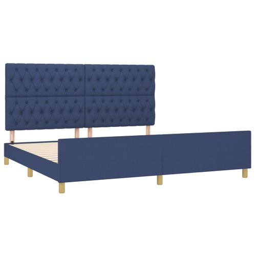Cadre De Lit Sans Matelas Avec Tête De Lit Bleu 200x200cm Tissu