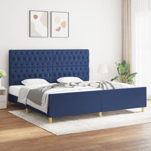Cadre De Lit Sans Matelas Avec Tête De Lit Bleu 200x200cm Tissu
