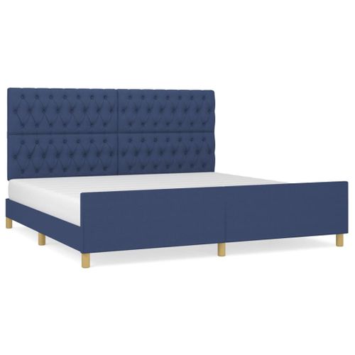 Cadre De Lit Sans Matelas Avec Tête De Lit Bleu 200x200cm Tissu