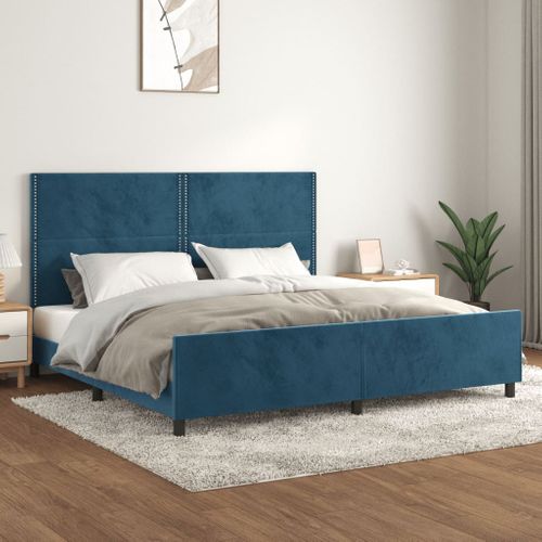 Cadre De Lit Sans Matelas Bleu Foncé 200x200 Cm Velours