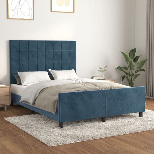 Cadre De Lit Sans Matelas Bleu Foncé 140x190 Cm Velours