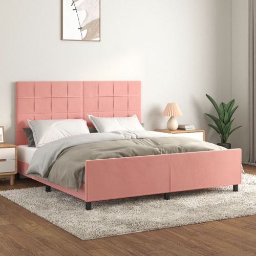 Cadre De Lit Sans Matelas Rose Velours 180 x 200 cm