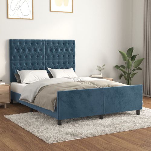 Cadre De Lit Sans Matelas Bleu Foncé 140x200 Cm Velours