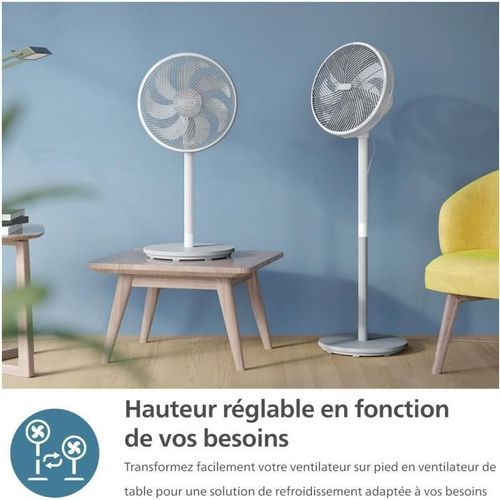Ventilateur Sur Pied - Cx2550/00 - Hauteur Réglable 82-125 Cm - Ultra Silencieux - Blanc