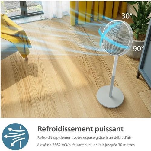 Ventilateur Sur Pied - Cx2550/00 - Hauteur Réglable 82-125 Cm - Ultra Silencieux - Blanc