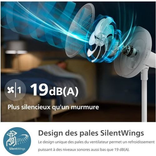 Ventilateur Sur Pied - Cx2550/00 - Hauteur Réglable 82-125 Cm - Ultra Silencieux - Blanc