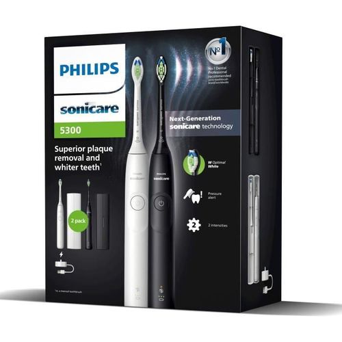Brosse à Dents - Hx7109/01 - Sonicare - Double Manche Serie 5300 - Blanc Et Noir - Electrique