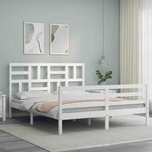 Cadre De Lit Sans Matelas Blanc 160x200 Cm Bois Massif