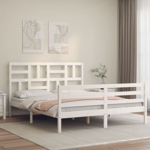 Cadre De Lit Sans Matelas Blanc 160x200 Cm Bois Massif