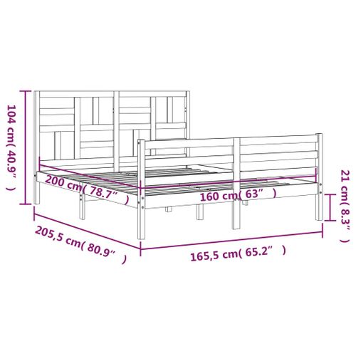 Cadre De Lit Sans Matelas Blanc 160x200 Cm Bois Massif