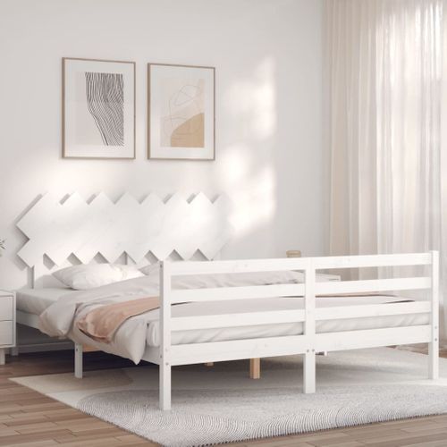 Cadre De Lit Sans Matelas Blanc 160x200 Cm Bois Massif