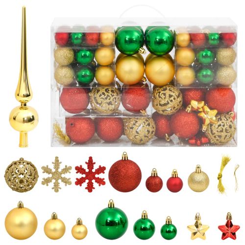 Ensemble De Boules De Noël 112 PCs Rouge Vert Doré Polystyrène