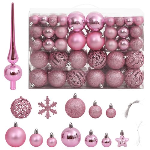 Ensemble De Boules De Noël 111 Pièces Rose Polystyrène