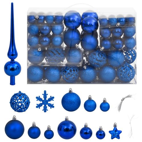 Ensemble De Boules De Noël 111 Pièces Bleu Polystyrène
