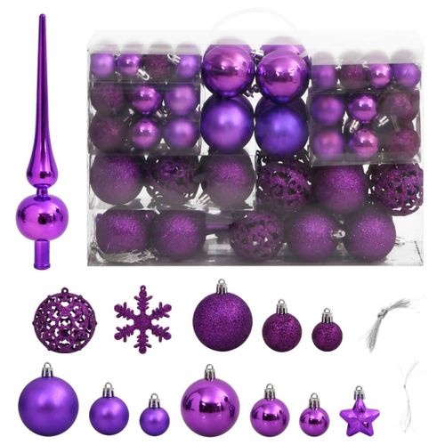 Ensemble De Boules De Noël 111 Pièces Violet Polystyrène