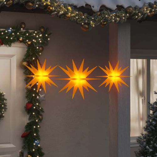 Étoiles De Moravie Avec LED 3 PCs Pliable Jaune