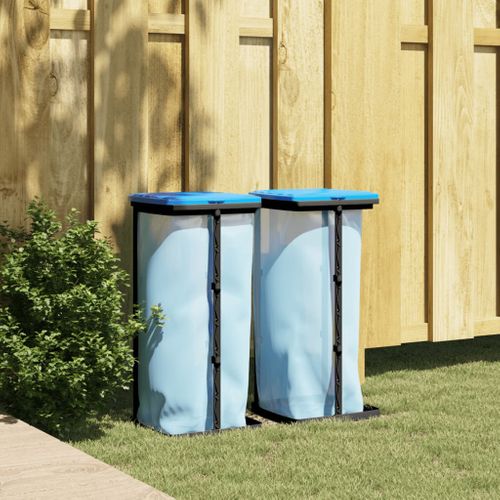 Porte-sacs Poubelles 2 Pièces Noir Et Bleu 60 L Pp