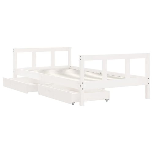 Lit enfant Tiroirs Blanc 90x190 Cm Bois Pin Massif