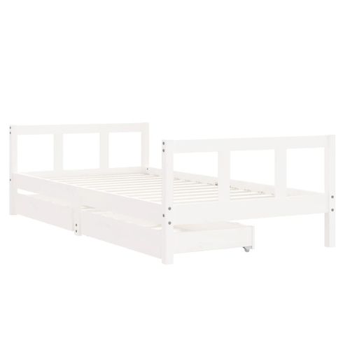 Lit enfant Tiroirs Blanc 90x190 Cm Bois Pin Massif