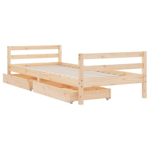 Cadre De Lit D'enfants Et Tiroirs 90x190 Cm Bois De Pin Massif