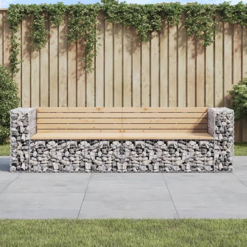Banc De Jardin Design Gabion 244x71x65,5 Cm Bois Massif De Pin
