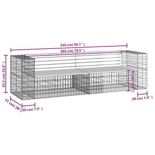Banc De Jardin Design Gabion 244x71x65,5 Cm Bois Massif De Pin