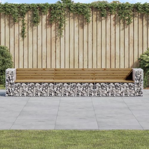 Banc De Jardin Design Gabion 347x71x65,5cm Bois De Pin Imprégné