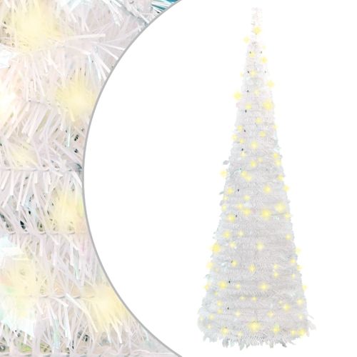 Sapin De Noël Artificiel Escamotable 200 LED Blanc 210 Cm
