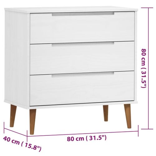 Meuble à Tiroirs "molde" Avec Finition Anti-rayures Uv Blanc 80x40x80 Cm Bois Massif Pin