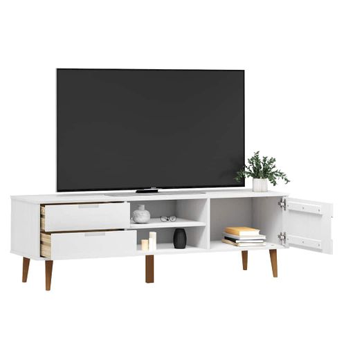 Meuble TV Molde Blanc 158x40x49 Cm Bois De Pin Massif