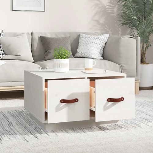 Table Basse Blanc 60x53x35 Cm Bois Massif De Pin