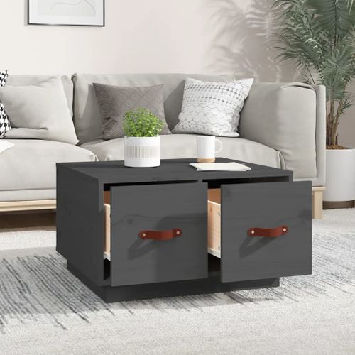 Table Basse Gris 60x53x35 Cm Bois Massif De Pin