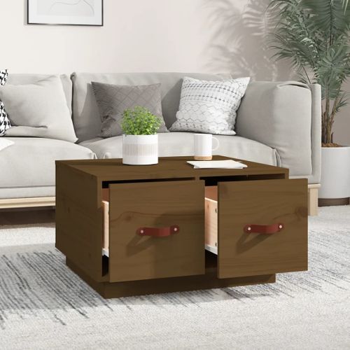 Table Basse Marron Miel 60x53x35 Cm Bois Massif De Pin