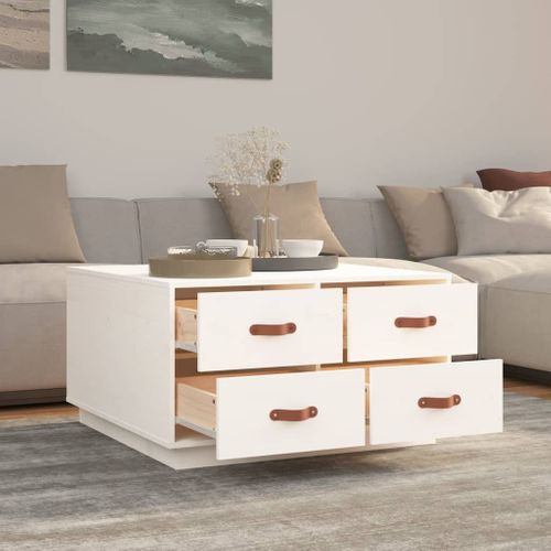Table Basse Blanc 80x80x45 Cm Bois Massif De Pin