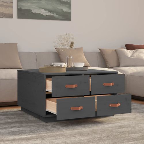 Table Basse Gris 80x80x45 Cm Bois Massif De Pin