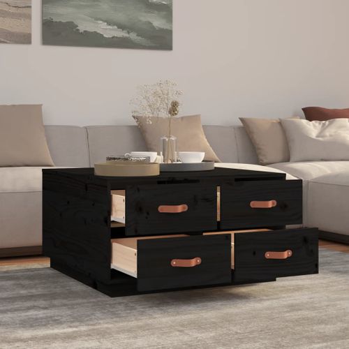 Table Basse Noir 80x80x45 Cm Bois Massif De Pin