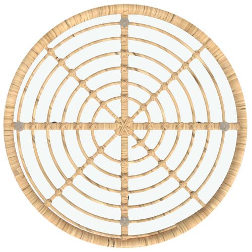 Table à Manger Ronde Ø 80 Cm Avec Plateau En Verre Trempé Et Rotin Synthétique