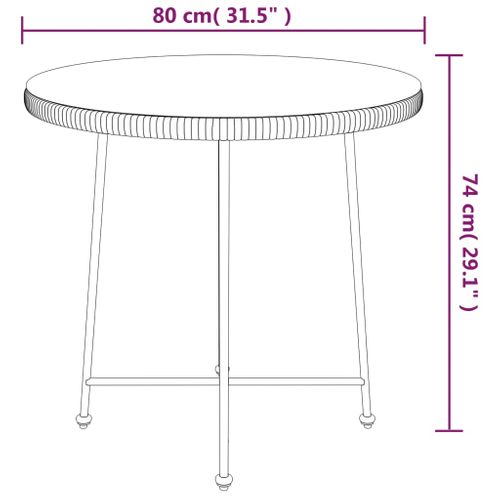 Table à Manger Ronde Ø 80 Cm Avec Plateau En Verre Trempé Et Rotin Synthétique