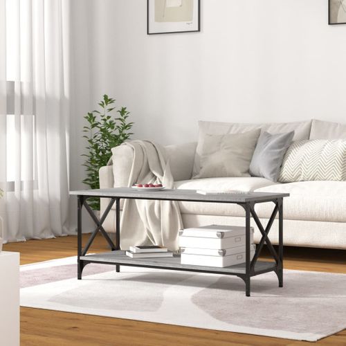 Table Basse Sonoma Gris 100x45x45 Cm Bois Contreplaqué Et Fer