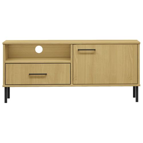 Meuble TV Avec Pieds En Métal Marron Bois De Pin Massif Oslo