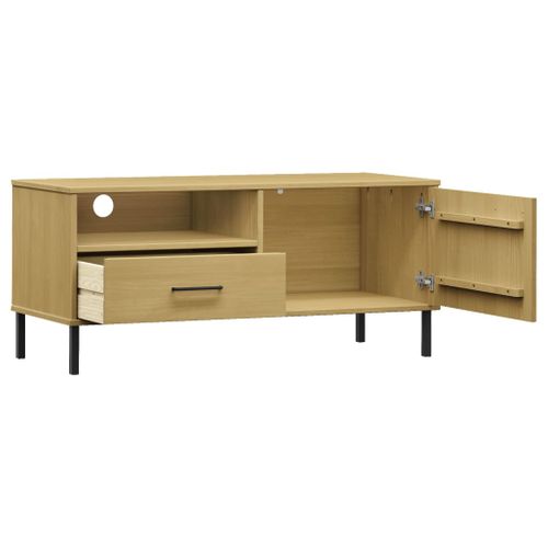 Meuble TV Avec Pieds En Métal Marron Bois De Pin Massif Oslo