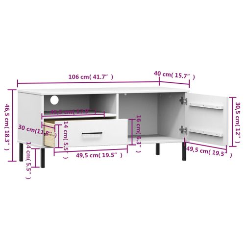 Meuble TV Avec Pieds En Métal Blanc Bois De Pin Massif Oslo