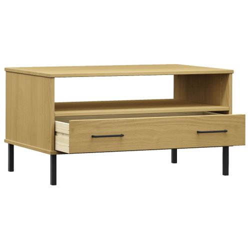 Table Basse Avec Pieds En Métal Marron 85x50x45 Cm Bois Oslo