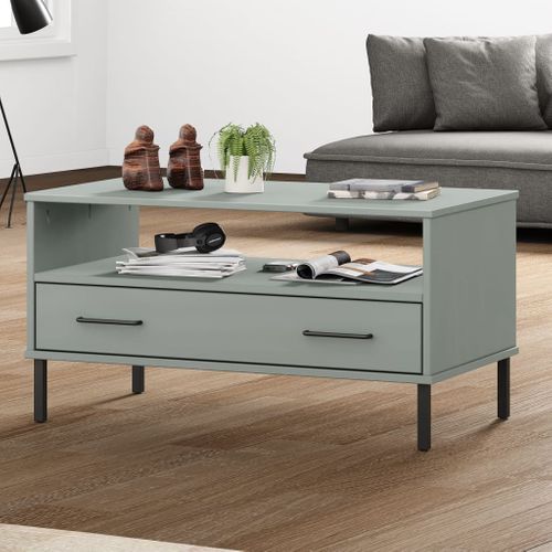 Table Basse Avec Pieds En Métal Gris 85x50x45 Cm Bois Oslo