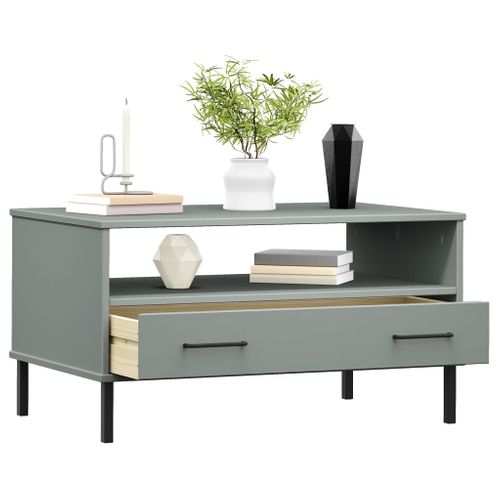 Table Basse Avec Pieds En Métal Gris 85x50x45 Cm Bois Oslo
