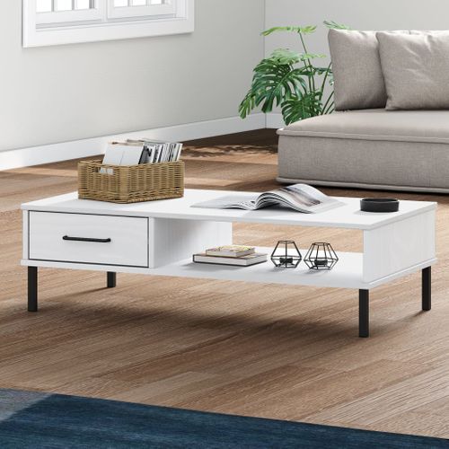 Table Basse Avec Pieds En Métal Blanc Bois Pin Massif Oslo